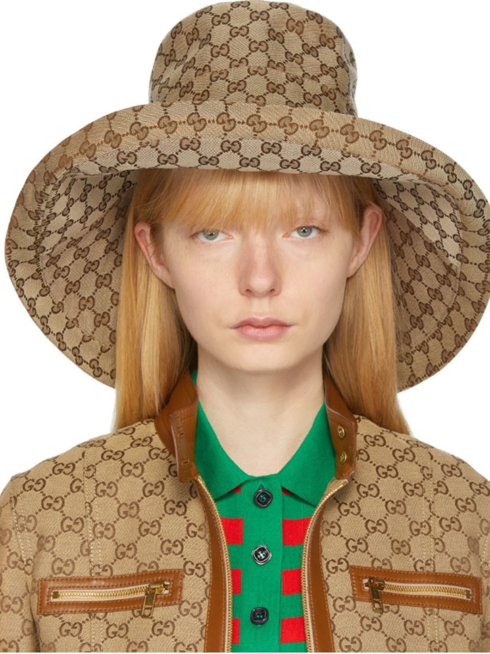 Monogram Beige Canvas Large Wide Brim Jacquard Bucket Hat Golden Tan Design - Picture 9 of 16